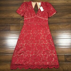Adelyn Rae Women's Size XL Red Rhana Open Back Lace Midi‎ Dress